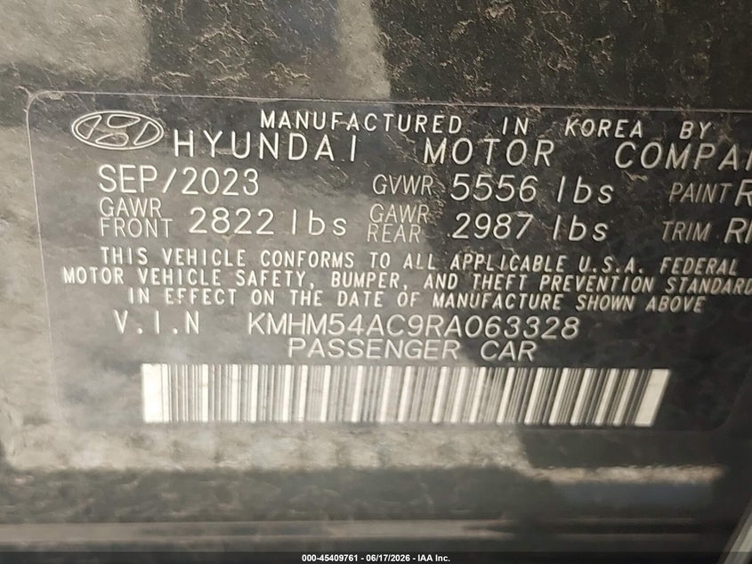 2024 Hyundai Ioniq 6 VIN KMHM54AC9RA063328 IAAI salvage auction — REAR END, Salvage (Ohio), sold $6,800 on 2026-07-23 (photo 9)