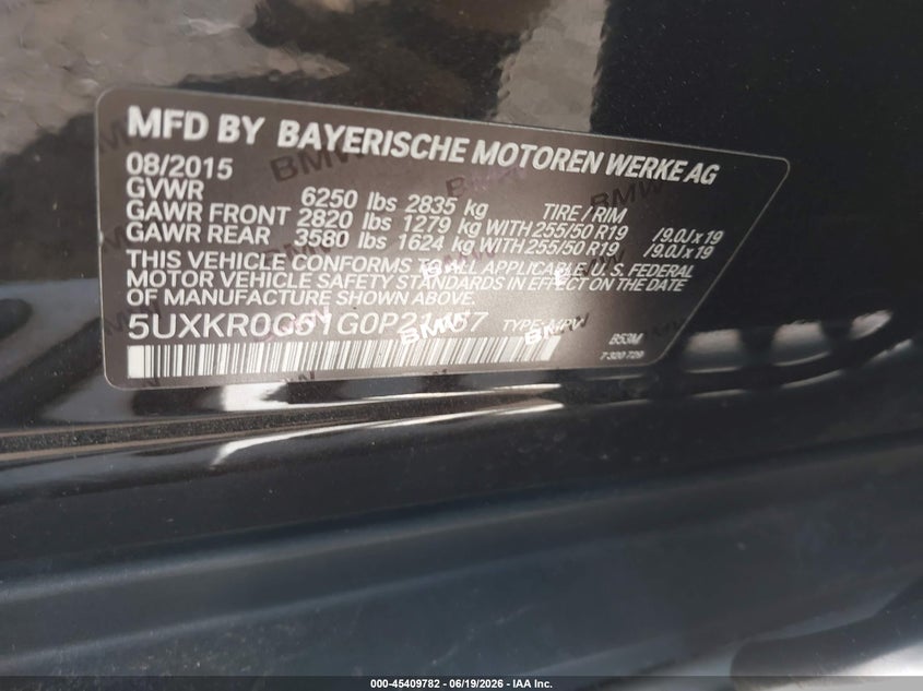 2016 BMW X5 VIN 5UXKR0C51G0P21457 IAAI salvage auction — UNDERCARRIAGE, Salvage Title, sold $5,575 on 2026-08-29 (photo 9)