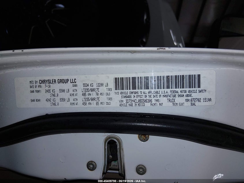 2011 Ram 3500 VIN 3D73Y4CL0BG506306 IAAI salvage auction — FRONT END, Salvage (Idaho), sold $15,275 on 2026-09-04 (photo 9)