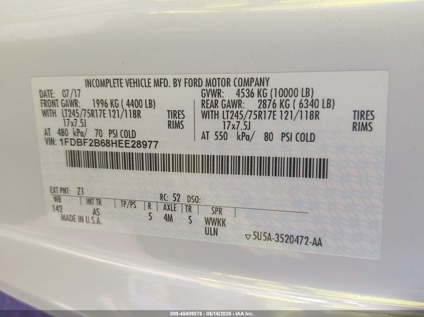 2017 Ford F-250 VIN 1FDBF2B68HEE28977 IAAI salvage auction — NORMAL WEAR, Sf97 (Nevada), sold $21,750 on 2026-07-30 (photo 9)