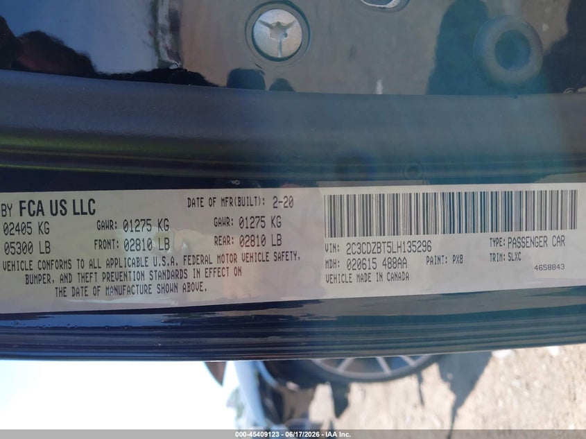 2020 Dodge Challenger VIN 2C3CDZBT5LH135296 IAAI salvage auction — FRONT END, Salvage Title, sold $2,150 on 2026-08-03 (photo 9)