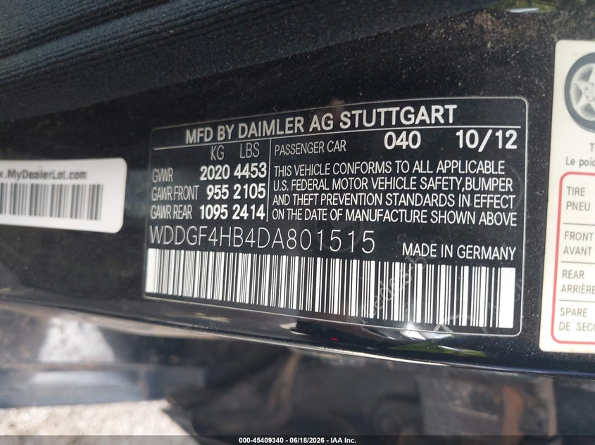 2013 Mercedes-benz C class VIN WDDGF4HB4DA801515 IAAI salvage auction — NORMAL WEAR, Original (Texas), sold $900 on 2026-07-14 (photo 9)