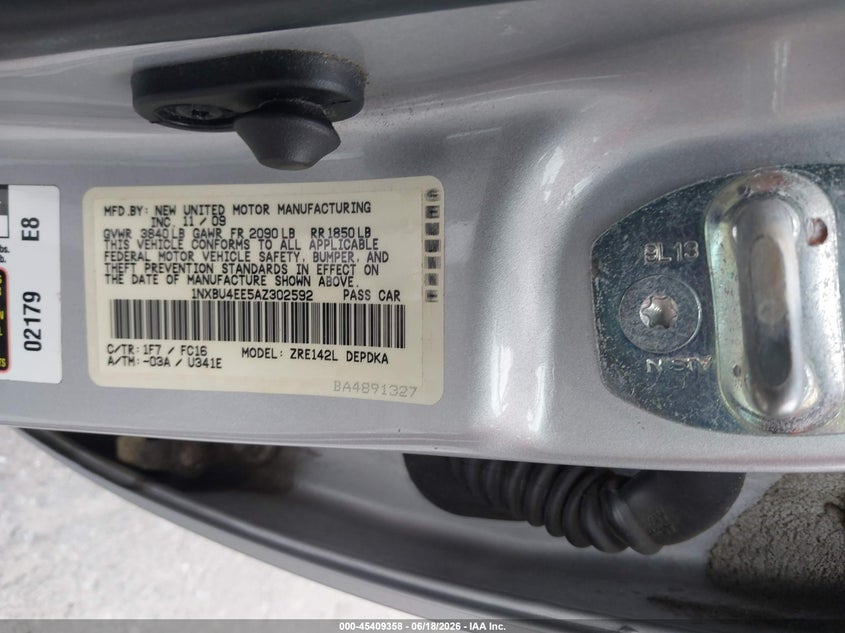 2010 Toyota Corolla VIN 1NXBU4EE5AZ302592 IAAI salvage auction — UNKNOWN, Salvage (Hawaii), sold $2,400 on 2026-07-09 (photo 9)