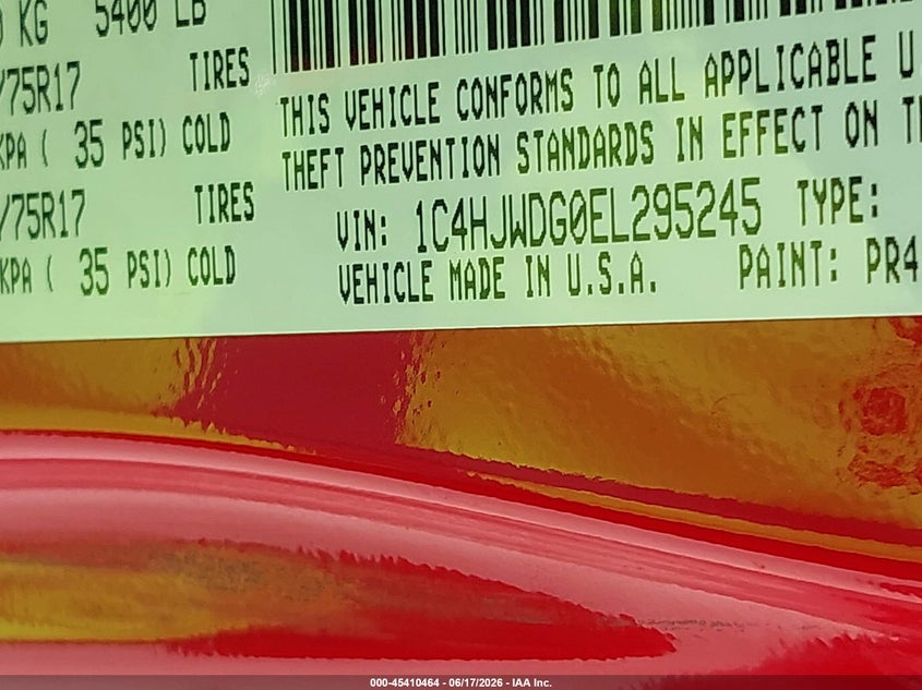 2014 Jeep Wrangler unlimited VIN 1C4HJWDG0EL295245 IAAI salvage auction — RIGHT FRONT, Clear (Texas), sold $7,900 on 2026-07-24 (photo 9)