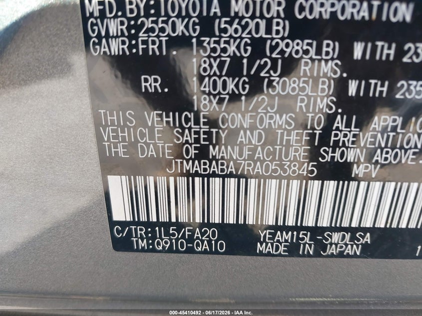 2024 Subaru Solterra VIN JTMABABA7RA053845 IAAI salvage auction — FRONT & REAR, Salvage Title, sold $7,600 on 2026-08-10 (photo 9)
