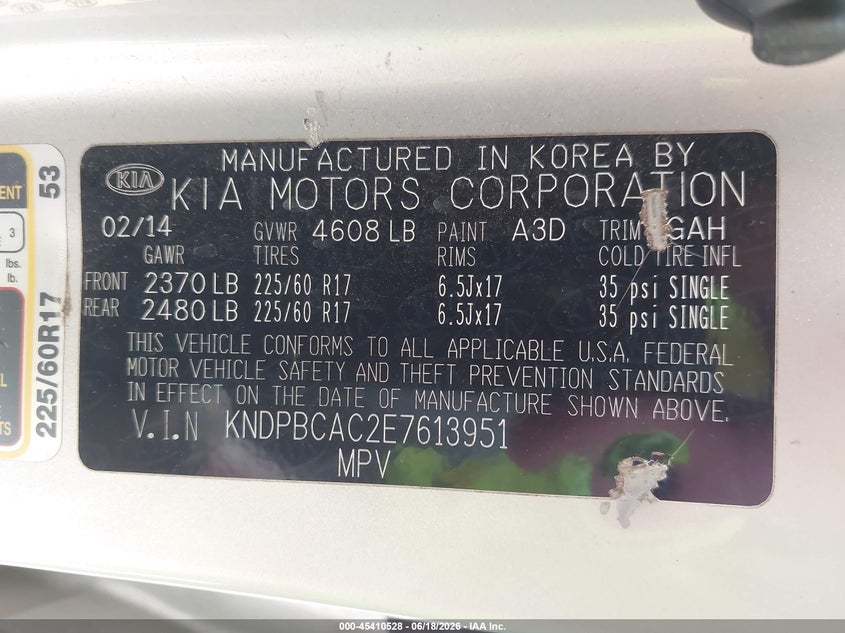 2014 Kia Sportage VIN KNDPBCAC2E7613951 IAAI salvage auction — REAR END, Salvage (Texas), sold $1,500 on 2026-07-13 (photo 9)