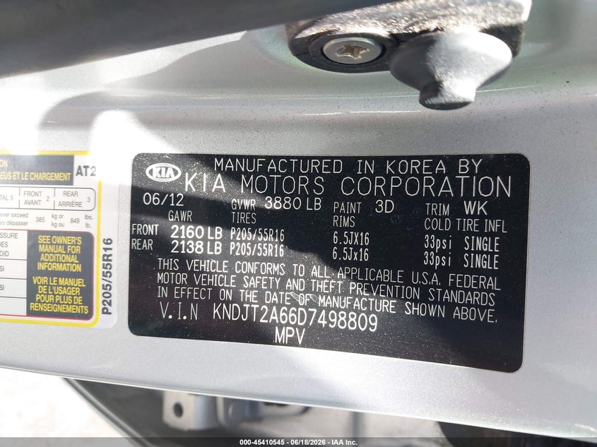 2013 Kia Soul VIN KNDJT2A66D7498809 IAAI salvage auction — RIGHT FRONT, Salvage Certificate (California), sold $825 on 2026-07-10 (photo 9)