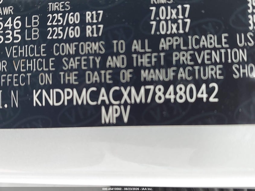 2021 Kia Sportage VIN KNDPMCACXM7848042 IAAI salvage auction — FRONT END, Salvage (Virginia), sold $3,700 on 2026-07-13 (photo 9)