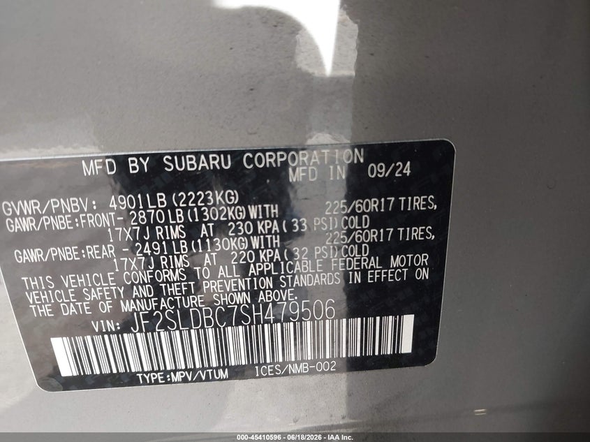 2025 Subaru Forester VIN JF2SLDBC7SH479506 IAAI salvage auction — SIDE, Rebuildable (Florida), sold $5,850 on 2026-07-29 (photo 9)