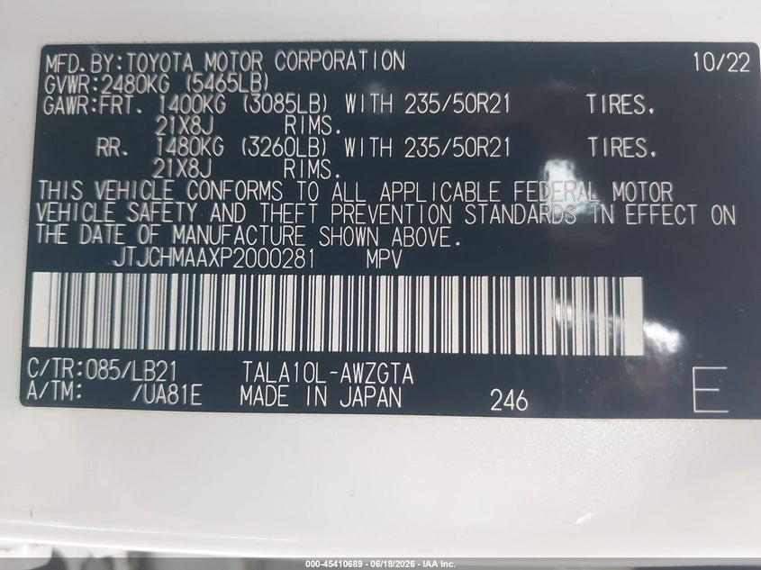 2023 Lexus Rx VIN JTJCHMAAXP2000281 IAAI salvage auction — REAR END, Salvage Title, sold $23,300 on 2026-07-13 (photo 9)