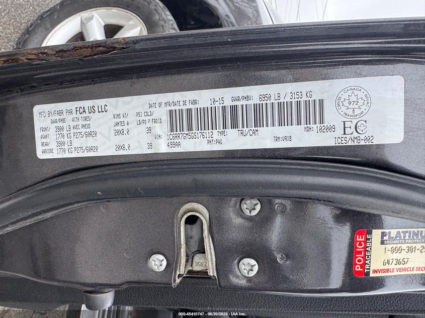 2016 Ram 1500 VIN 1C6RR7GM5GS176112 IAAI salvage auction — UNKNOWN, Original (Ohio), sold $1,750 on 2026-07-22 (photo 9)
