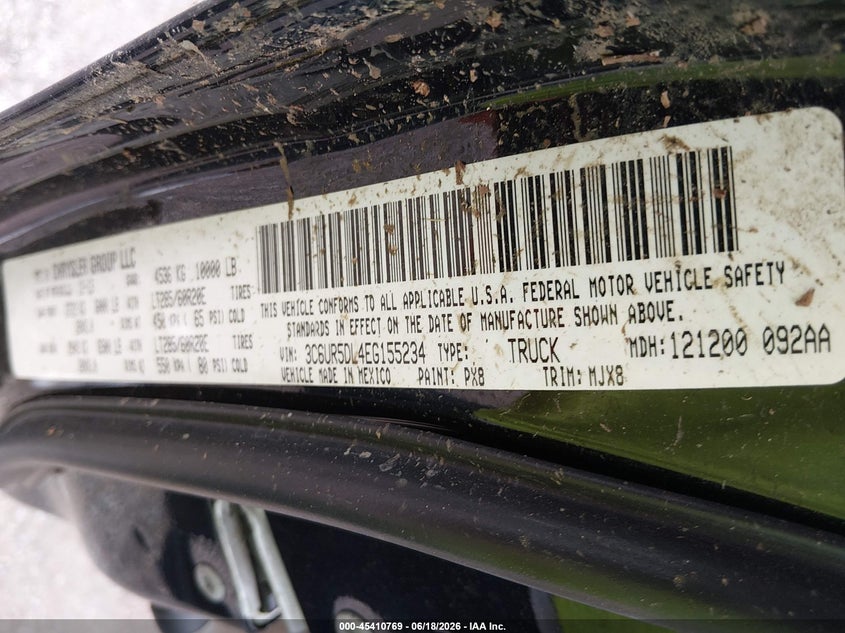 2014 Ram 2500 VIN 3C6UR5DL4EG155234 IAAI salvage auction — ALL OVER, Salvage Title, sold $2,400 on 2026-07-31 (photo 9)
