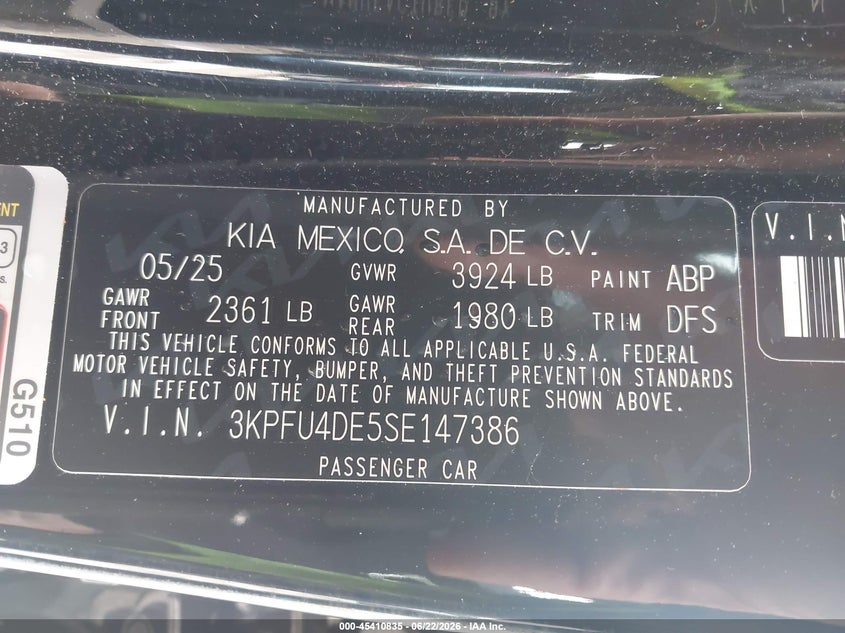 2025 Kia K4 VIN 3KPFU4DE5SE147386 IAAI salvage auction — FRONT END, Salvage (Indiana), sold $7,600 on 2026-07-28 (photo 9)