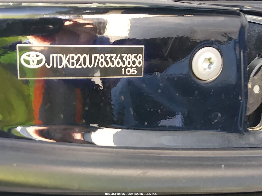 2008 Toyota Prius VIN JTDKB20U783363858 IAAI salvage auction — NORMAL WEAR, Original (Texas), sold $450 on 2026-07-29 (photo 9)