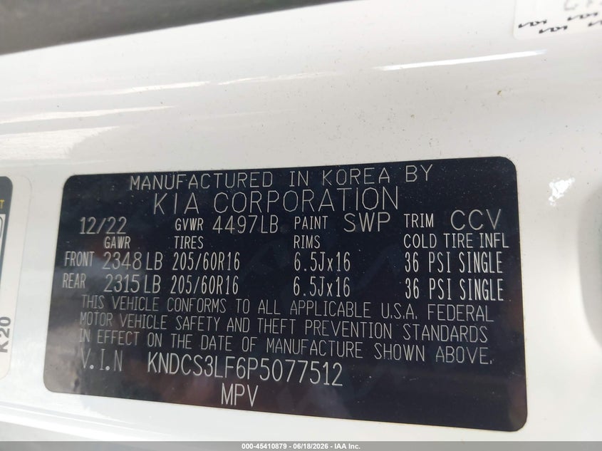 2023 Kia Niro VIN KNDCS3LF6P5077512 IAAI salvage auction — UNDERCARRIAGE, Salvage (Ohio), sold $7,600 on 2026-07-21 (photo 9)