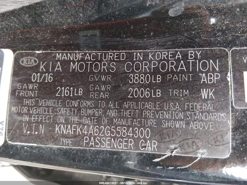 2016 Kia Forte VIN KNAFK4A62G5584300 IAAI salvage auction — REAR END, Clear (Tennessee), sold $1,550 on 2026-07-16 (photo 9)