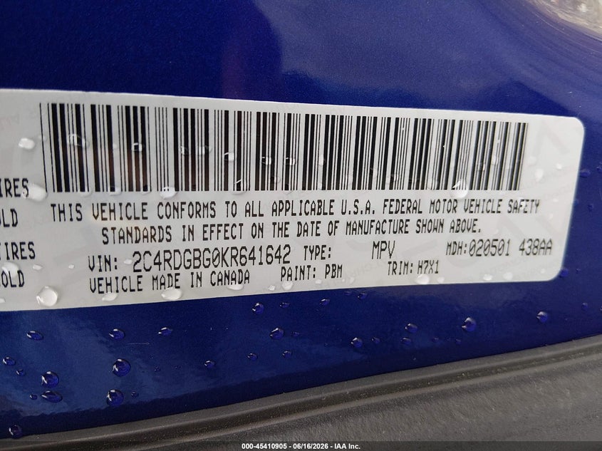 2019 Dodge Grand caravan VIN 2C4RDGBG0KR641642 IAAI salvage auction — NORMAL WEAR, Sf97 (Georgia), sold $7,675 on 2026-09-09 (photo 9)