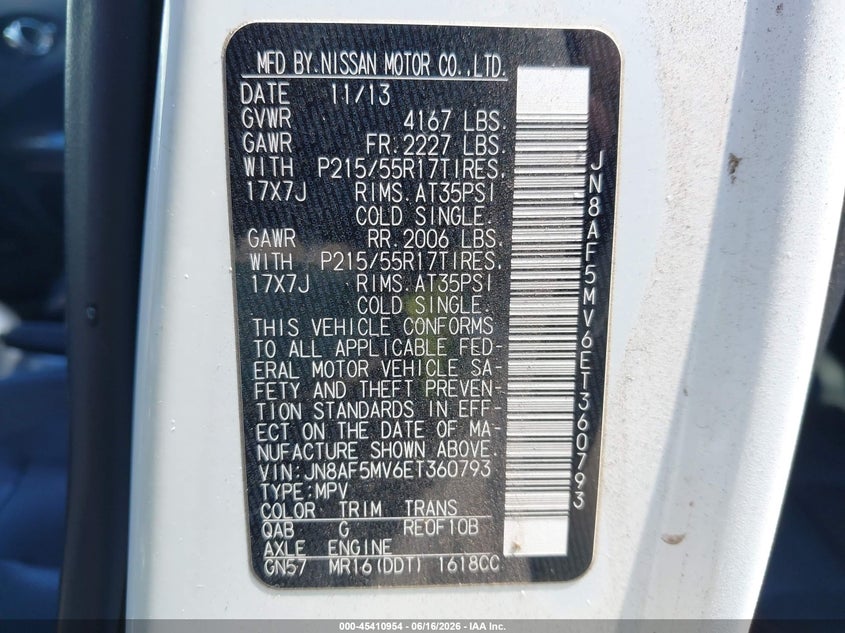 2014 Nissan Juke VIN JN8AF5MV6ET360793 IAAI salvage auction — REAR END, Salvage (California), sold $1,000 on 2026-07-15 (photo 9)