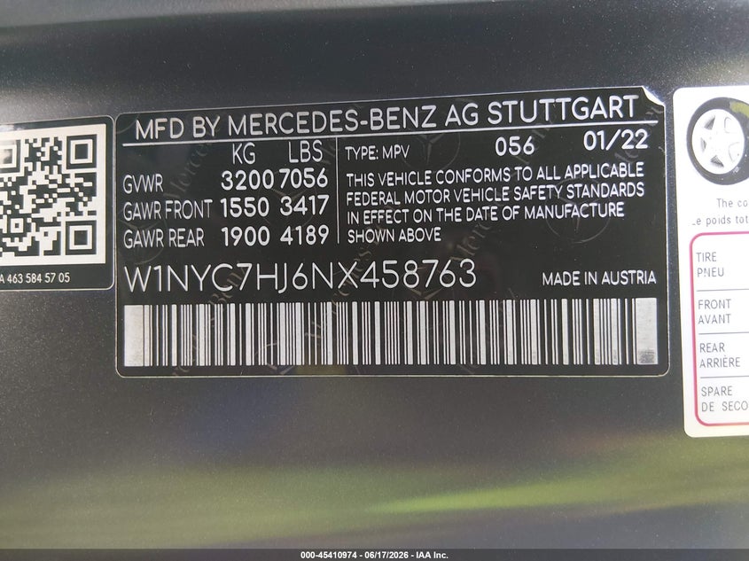 2019 Mercedes-benz VIN WDCYC7HJ1KX307763 IAAI salvage auction — THEFT, Clear (Tennessee), sold $83,250 on 2026-08-19 (photo 9)