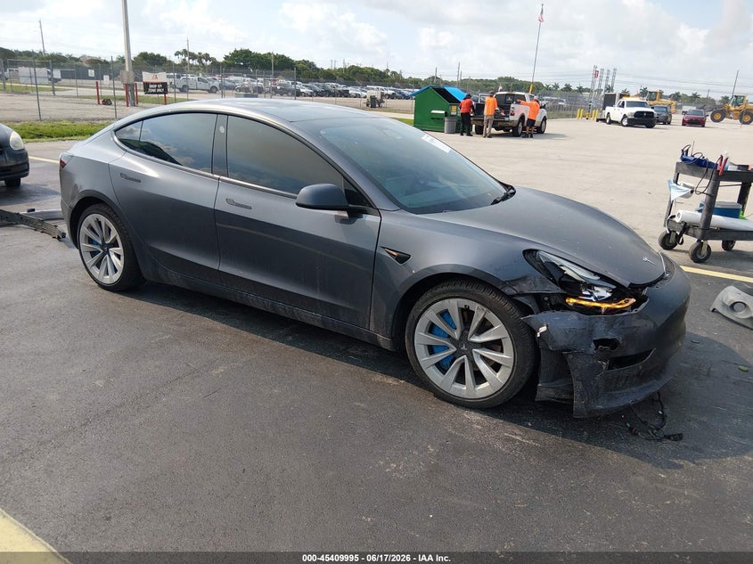 2022 Tesla Model 3 VIN 5YJ3E1EA4NF111049 IAAI salvage auction — RIGHT FRONT, Certificate Of Destruction (Florida), sold $5,250 on 2026-07-16 (photo 1)