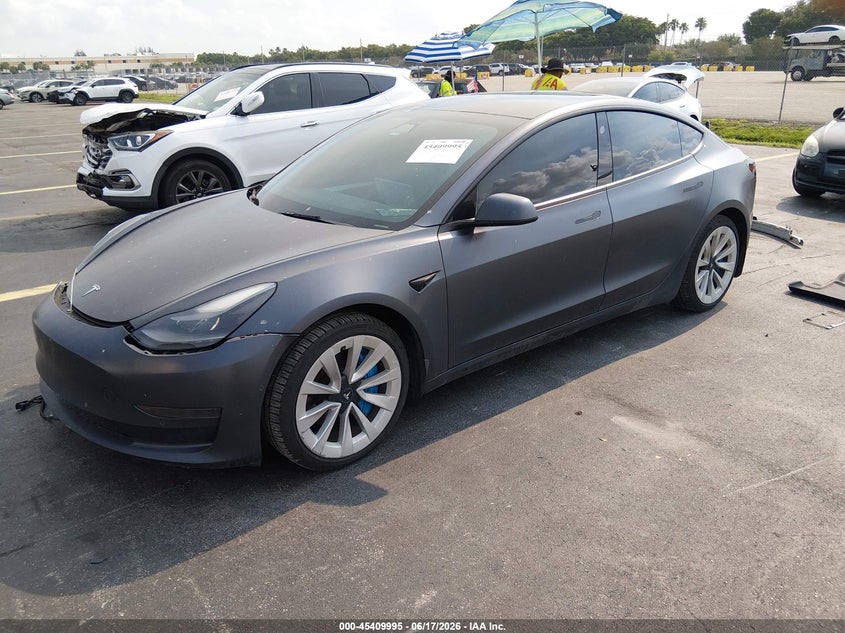 2022 Tesla Model 3 VIN 5YJ3E1EA4NF111049 IAAI salvage auction — RIGHT FRONT, Certificate Of Destruction (Florida), sold $5,250 on 2026-07-16 (photo 2)