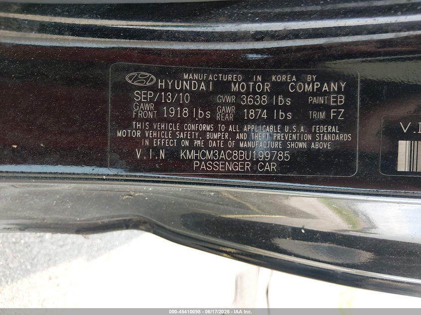 2011 Hyundai Accent VIN KMHCM3AC8BU199785 IAAI salvage auction — LEFT SIDE, Rebuildable (Florida), sold $750 on 2026-07-16 (photo 9)