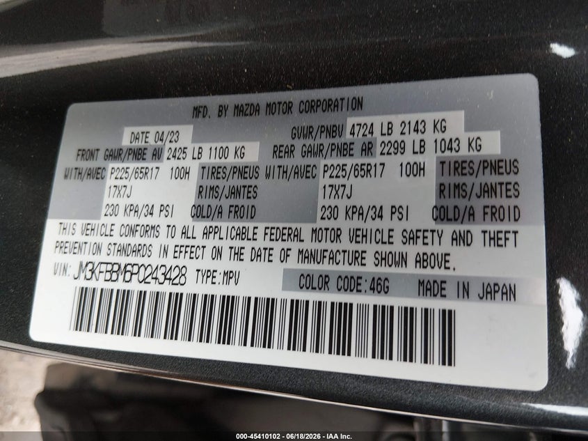2023 Mazda Cx-5 VIN JM3KFBBM6P0243428 IAAI salvage auction — FRONT END, Salvage (Idaho), sold $4,450 on 2026-07-14 (photo 9)