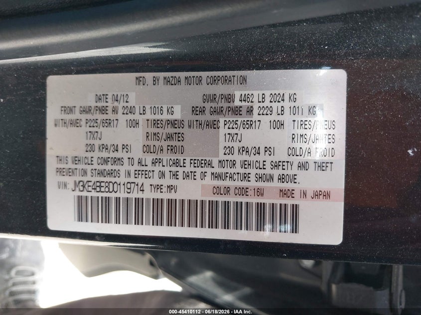 2013 Mazda Cx-5 VIN JM3KE4BE8D0119714 IAAI salvage auction — SIDE, Salvage (Pennsylvania), sold $1,150 on 2026-07-11 (photo 9)