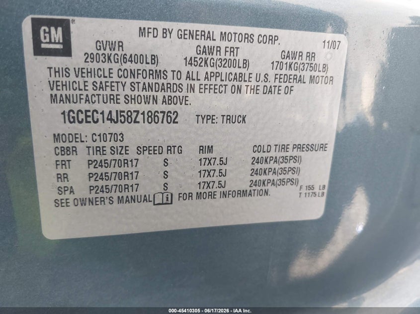 2008 Chevrolet Silverado VIN 1GCEC14J58Z186762 IAAI salvage auction — FRONT END, Salvage Certificate (California), sold $4,650 on 2026-07-19 (photo 9)