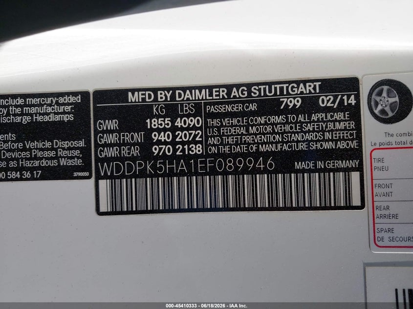 2014 Mercedes-benz Slk-klasse VIN WDDPK5HA1EF089946 IAAI salvage auction — FRONT END, Salvage (Texas), sold $2,150 on 2026-08-04 (photo 9)