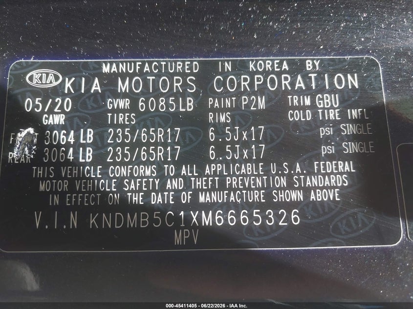 2021 Kia SEDONA VIN KNDMB5C1XM6665326 IAAI salvage auction — SIDE, Salvage (Arizona), sold $3,800 on 2026-07-08 (photo 9)