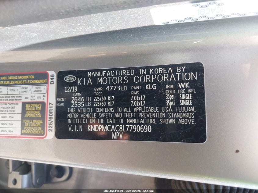 2020 Kia Sportage VIN KNDPMCAC8L7790690 IAAI salvage auction — ROOF, Salvage (Ohio), sold $3,400 on 2026-07-14 (photo 9)