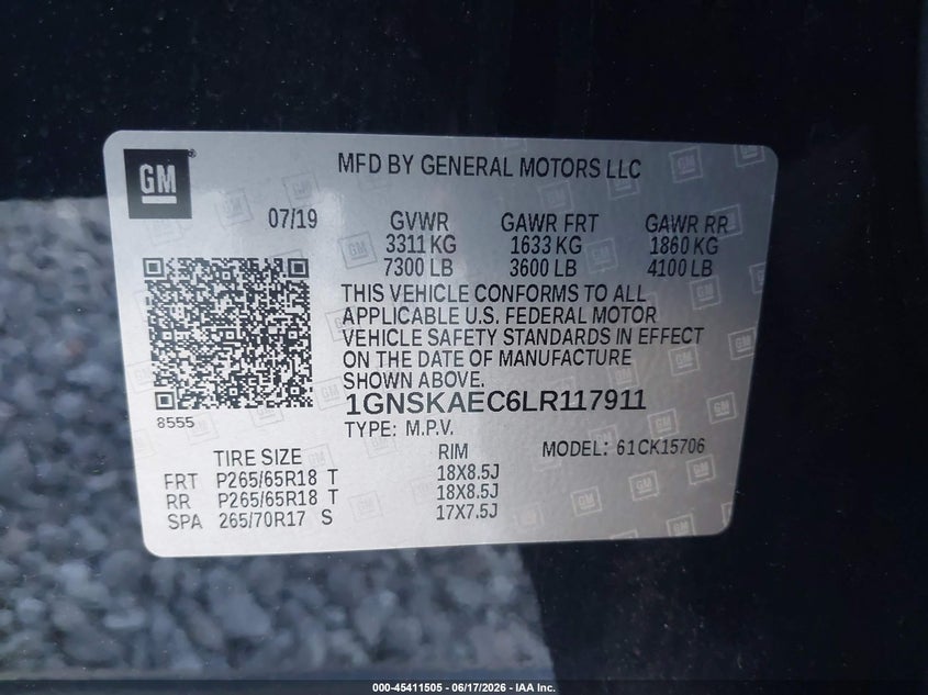 2020 Chevrolet Tahoe VIN 1GNSKAEC6LR117911 IAAI salvage auction — NORMAL WEAR, Sf97 (New Jersey), sold $25 on 2026-07-21 (photo 9)