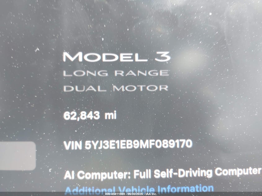 2021 Tesla Model 3 VIN 5YJ3E1EB9MF089170 IAAI salvage auction — RIGHT REAR, Salvage (California), sold $8,900 on 2026-07-08 (photo 7)