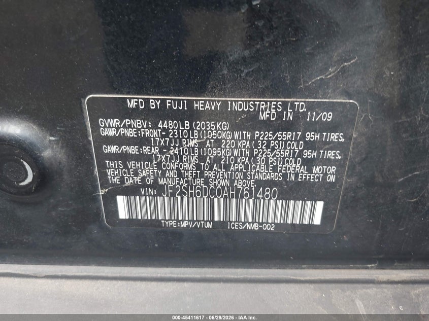 2010 Subaru Forester VIN JF2SH6DC0AH761480 IAAI salvage auction — NORMAL WEAR, Clear (Washington), sold $1,375 on 2026-07-07 (photo 9)