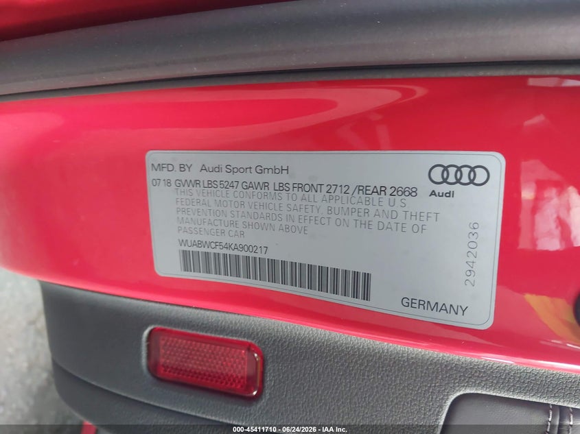 2019 Audi Rs5 VIN WUABWCF54KA900217 IAAI salvage auction — REAR END, Salvage Title, sold $19,300 on 2026-07-17 (photo 9)
