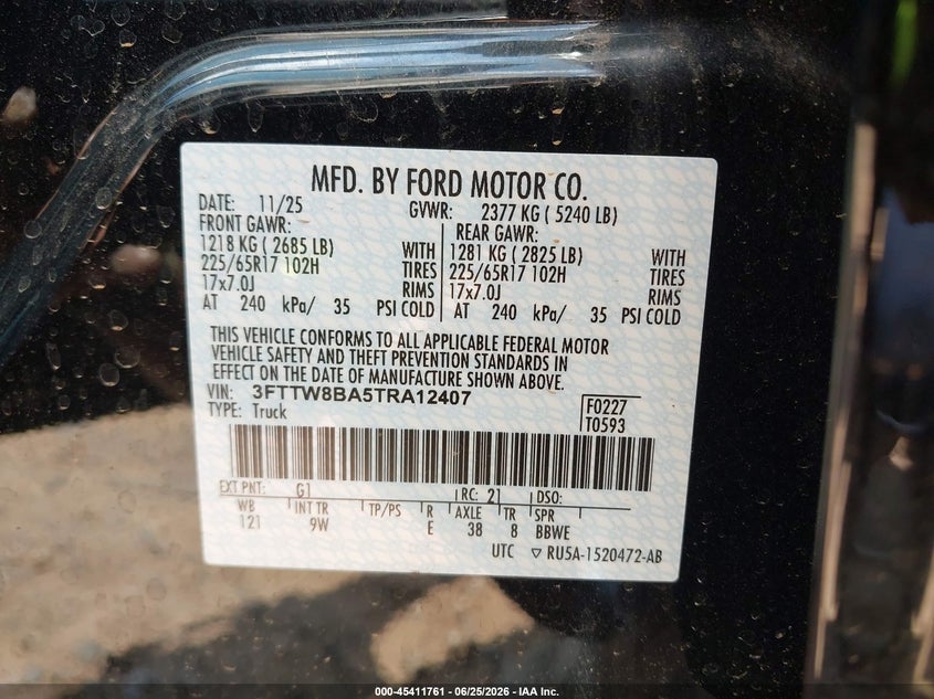 2026 Ford Maverick VIN 3FTTW8BA5TRA12407 IAAI salvage auction — LEFT SIDE, Salvage (North Carolina), sold $10,550 on 2026-07-30 (photo 9)