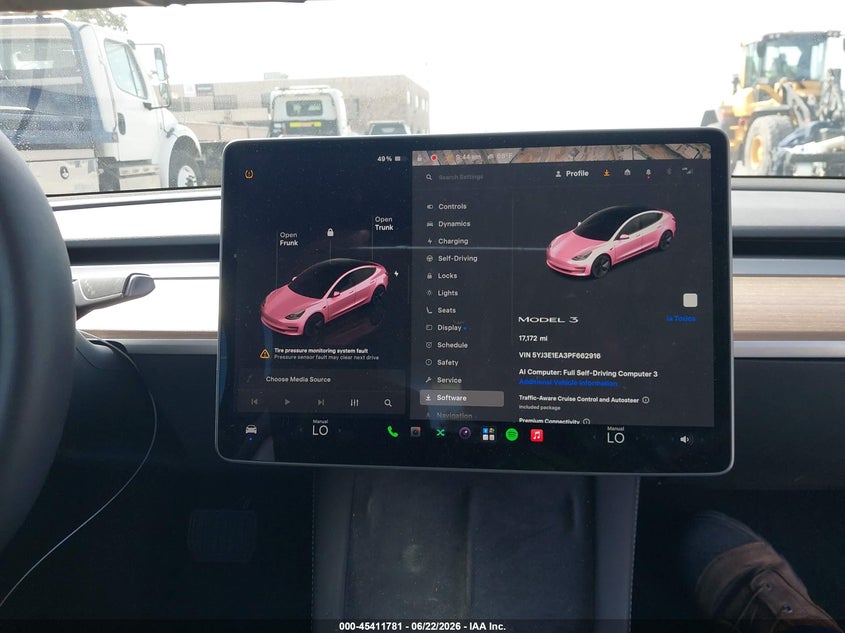 2023 Tesla Model 3 VIN 5YJ3E1EA3PF662916 IAAI salvage auction — SIDE, Wait Title, sold $7,800 on 2026-08-30 (photo 7)