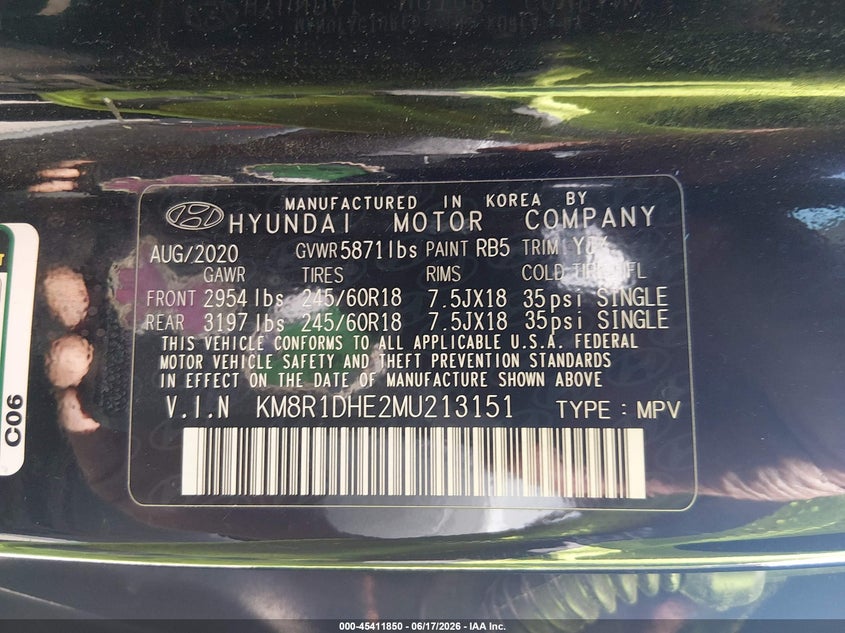 2021 Hyundai Palisade VIN KM8R1DHE2MU213151 IAAI salvage auction — LEFT FRONT, Salvage Title, sold $7,100 on 2026-07-30 (photo 9)