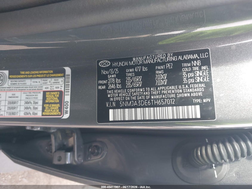 2026 Hyundai Tucson VIN 5NMJA3DE6TH657012 IAAI salvage auction — FRONT END, Salvage Title, sold $10,975 on 2026-09-14 (photo 9)
