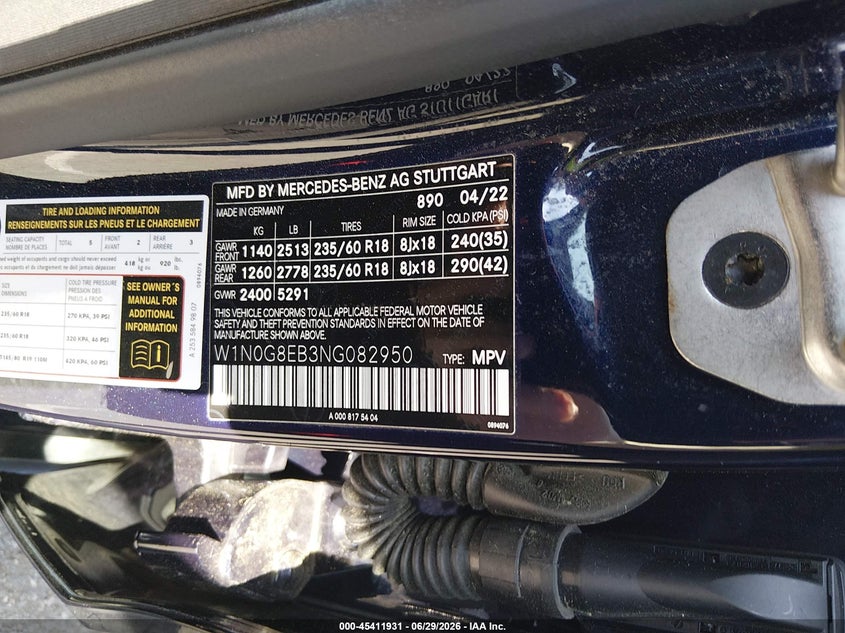 2022 Mercedes-benz Glc VIN W1N0G8EB3NG082950 IAAI salvage auction — FRONT END, Salvage Title, sold $12,900 on 2026-08-02 (photo 9)