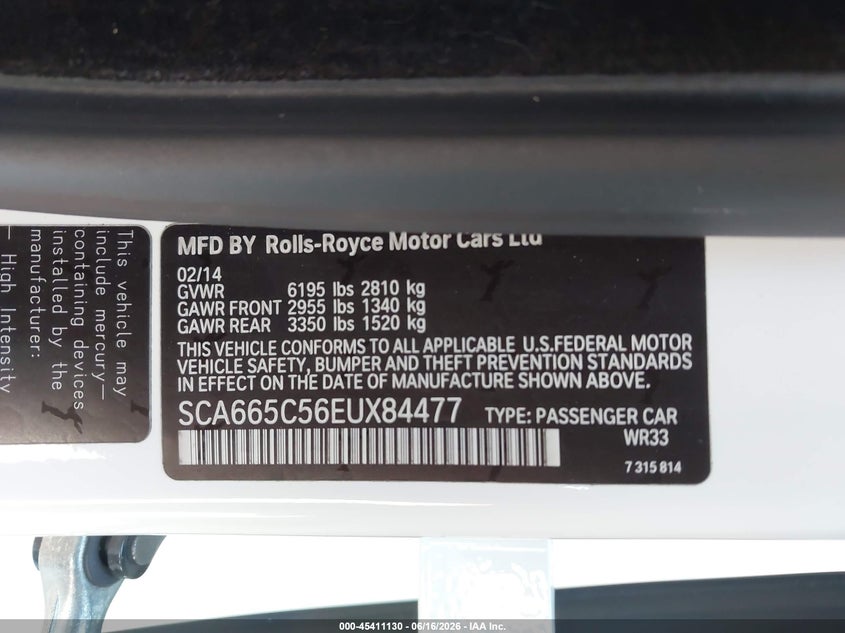 2014 Rolls-royce Wraith VIN SCA665C56EUX84477 IAAI salvage auction — REAR END, Salvage (California), sold $21,100 on 2026-08-19 (photo 9)