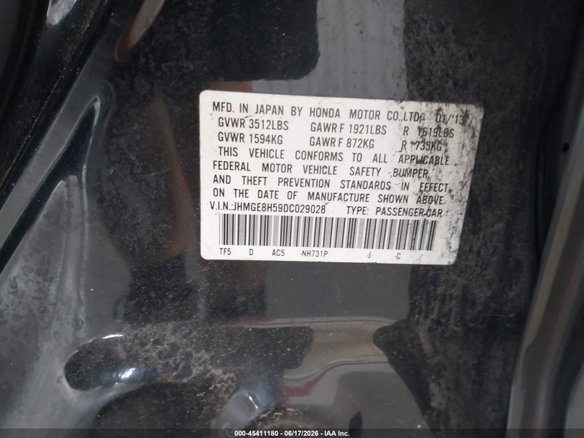 2013 Honda Fit VIN JHMGE8H59DC029028 IAAI salvage auction — FRONT END, Salvage Title, sold $250 on 2026-07-22 (photo 9)