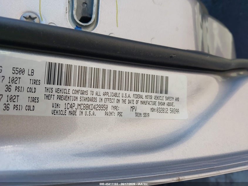 2019 Jeep Cherokee VIN 1C4PJMCB8KD429950 IAAI salvage auction — NORMAL WEAR, SF97 (California), sold $7,625 on 2026-07-30 (photo 9)