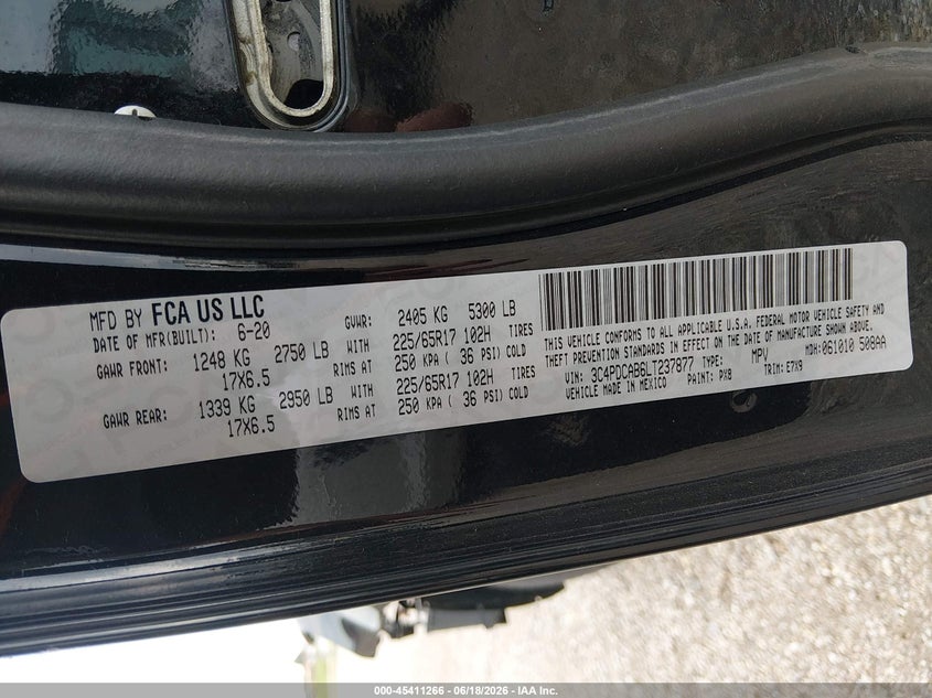2020 Dodge Journey VIN 3C4PDCAB6LT237877 IAAI salvage auction — FRONT END, Salvage (Illinois), sold $1,700 on 2026-08-15 (photo 9)