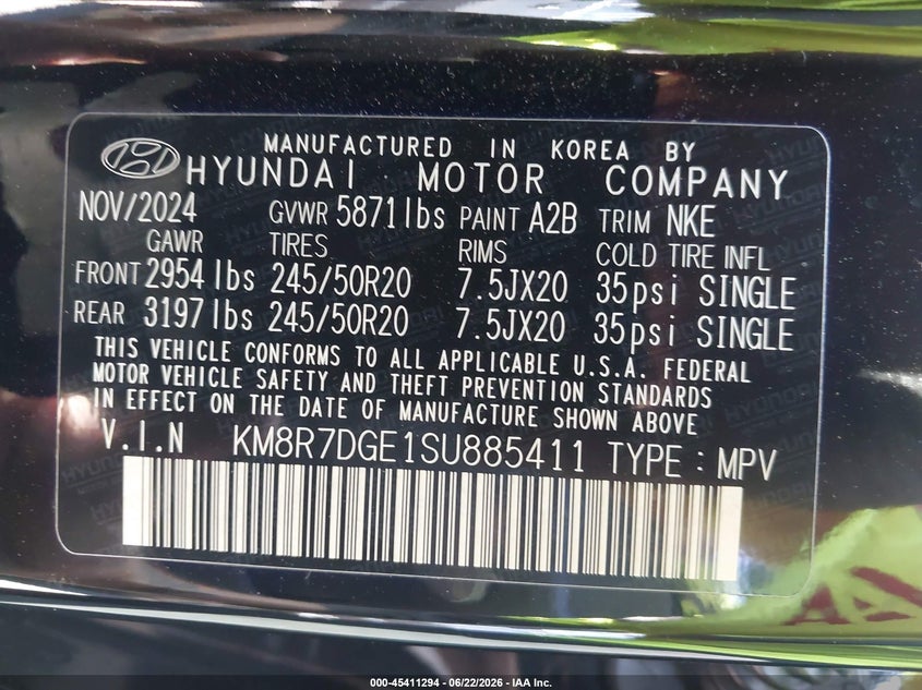 2025 Hyundai Palisade VIN KM8R7DGE1SU885411 IAAI salvage auction — LEFT FRONT, Salvage Title, sold $5,700 on 2026-07-28 (photo 9)