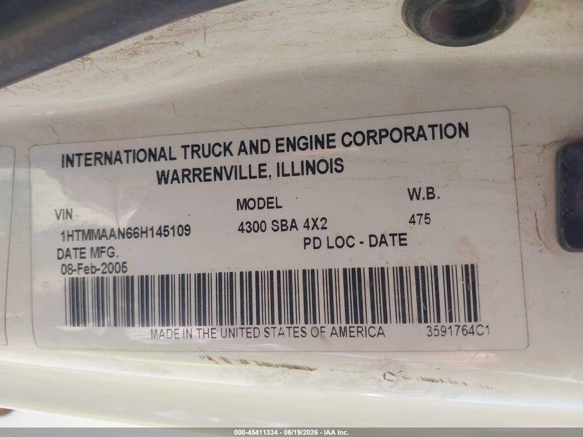 2006 International 4000 series VIN 1HTMMAAN66H145109 IAAI salvage auction — NORMAL WEAR, Clear (Arizona), sold $2,050 on 2026-07-30 (photo 9)