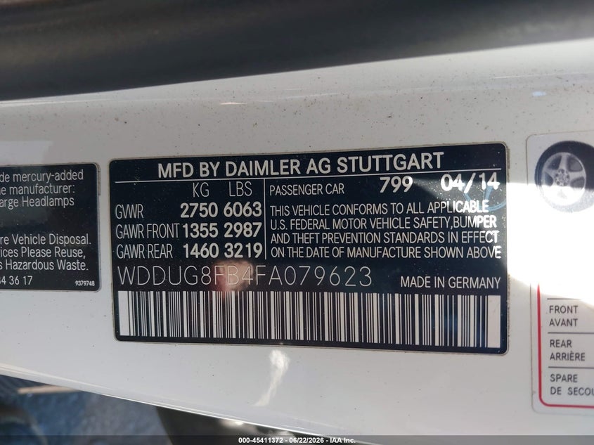 2015 Mercedes-benz S-klasse VIN WDDUG8FB4FA079623 IAAI salvage auction — SIDE, Salvage Title, sold $3,250 on 2026-08-02 (photo 9)