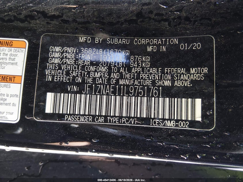 2020 Toyota Gt86 VIN JF1ZNAE11L9751761 IAAI salvage auction — FRONT END, Salvage Title, sold $825 on 2026-07-24 (photo 9)