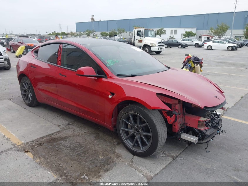 2022 Tesla Model 3 VIN 5YJ3E1EB9NF297390 IAAI salvage auction — FRONT & REAR, Salvage (California), sold $7,800 on 2026-07-13 (photo 1)